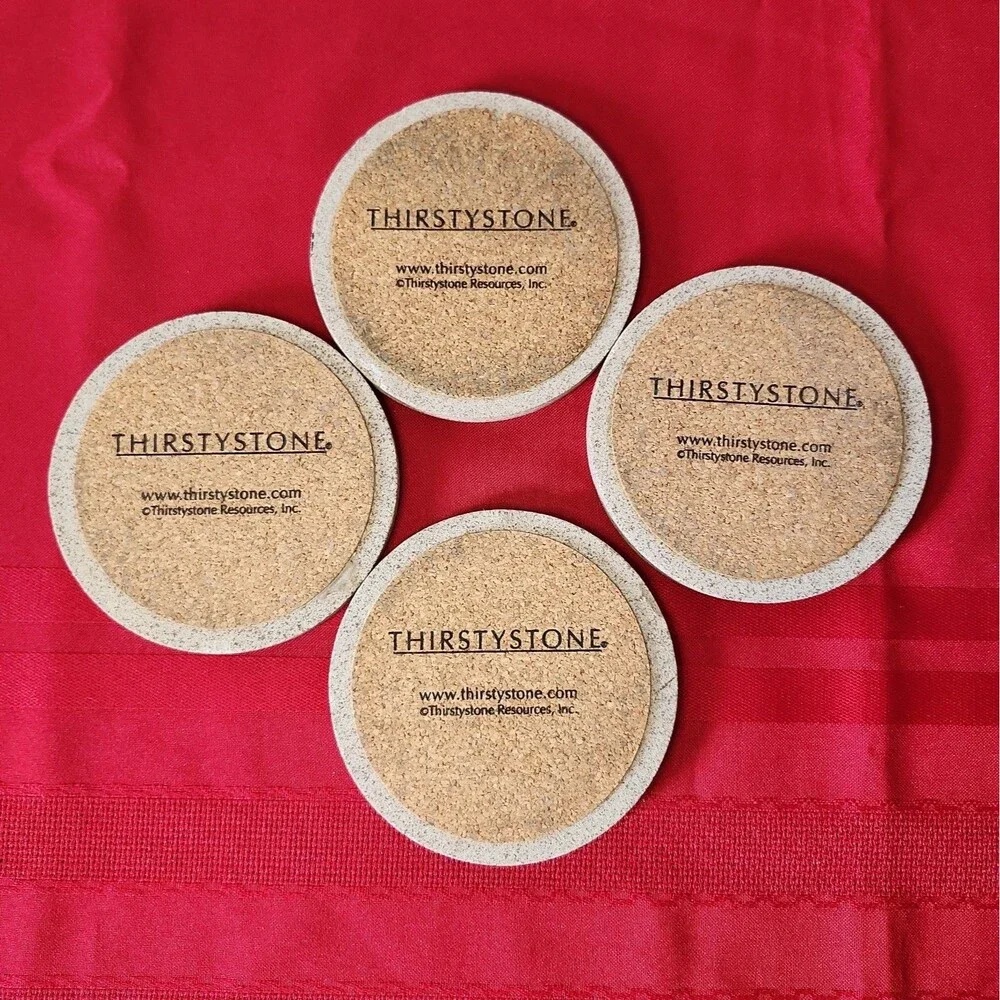 4 Vintage Thirstystone Absorbent Sandstone Coasters Cork Backing Tee Off Golf